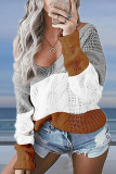 Sexy Solid Patchwork V Neck Tops