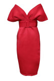 Elegant Solid Solid Color V Neck One Step Skirt Dresses