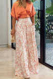 Fashion Print Patchwork V Neck Short Sleeve Two Pieces