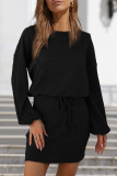 Casual Solid Patchwork Frenulum O Neck Dresses