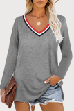 Casual Patchwork Slit Basic V Neck Tops