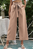 Casual Solid Patchwork Loose Mid Waist Wide Leg Solid Color Bottoms