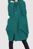 Casual Solid Pocket Zipper Hooded Collar Outerwear