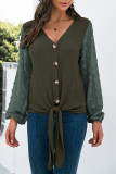 Fashion Elegant Solid Patchwork V Neck Tops