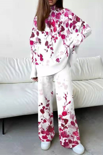 Casual Print Patchwork Turtleneck Long Sleeve Two Pieces