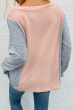 Casual Patchwork Contrast V Neck Tops