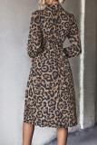 Sexy Print Leopard Patchwork Buckle Turndown Collar Shirt Dress Dresses