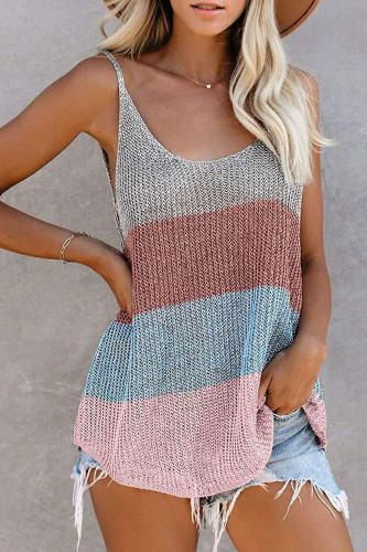 Fashion Street Striped Patchwork U Neck Tops