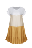 Casual Solid Patchwork O Neck Cake Skirt Dresses