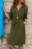 Casual Solid Patchwork Turndown Collar Shirt Dress Dresses