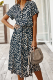 Casual Print Patchwork Turndown Collar Waist Skirt Dresses
