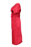 Elegant Solid Solid Color V Neck One Step Skirt Dresses