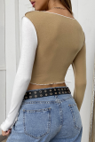 Street Patchwork Contrast O Neck Tops