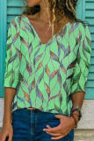 Casual Print Patchwork V Neck Tops