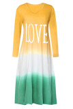 Fashion Casual Print Patchwork Contrast V Neck Long Sleeve Dresses