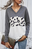 Casual Leopard Patchwork V Neck Tops
