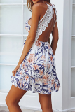 Sexy Print Patchwork Spaghetti Strap Cake Skirt Dresses
