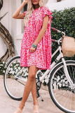 Casual Leopard Flounce O Neck Cake Skirt Dresses