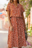 Casual Print Patchwork Turndown Collar Waist Skirt Dresses