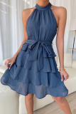 Casual Solid Mesh Halter Mesh Dress Dresses