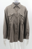 Fashion Casual Solid Buckle Fold Turndown Collar Outerwear