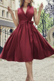 Fashion Sexy Solid Frenulum V Neck A Line Dresses