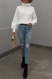 Casual Solid Patchwork Turtleneck Tops