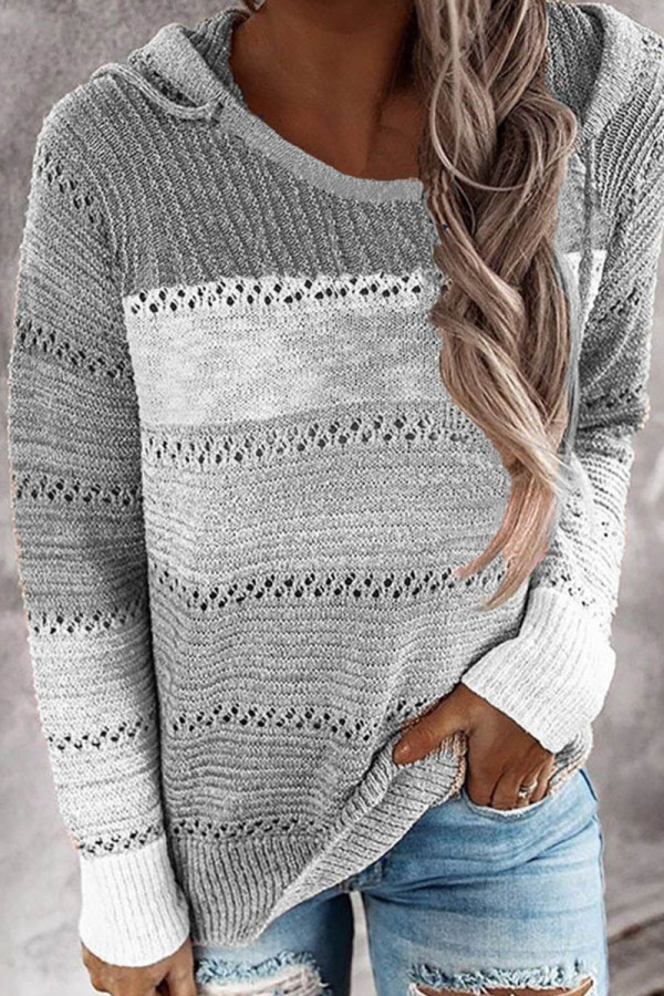 Color Block Hooded Casual Sweaters