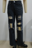 Street Solid Tassel Ripped Make Old Wide Leg Patchwork Bottoms