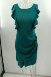 Sexy Solid Flounce O Neck Irregular Dress Dresses