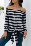 Fashion Casual Striped Patchwork Off the Shoulder T-Shirts
