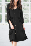 Casual Solid Patchwork Buckle V Neck A Line Dresses