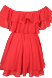 Casual Solid Flounce Off the Shoulder Trumpet Mermaid Dresses