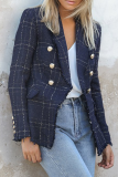 Casual Plaid Patchwork Buckle Turndown Collar Outerwear