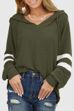 Casual Striped Patchwork Draw String Hooded Collar Tops