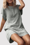 Casual Solid Basic O Neck Short Sleeve Two Pieces