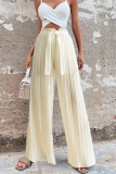 Fashion Solid Fold Loose Mid Waist Wide Leg Solid Color Bottoms
