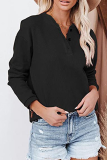 Casual Solid Patchwork Buckle O Neck Tops