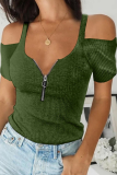 Casual Solid Zipper Zipper Collar T-Shirts
