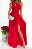 Fashion Patchwork Slit One Shoulder Waist Skirt Dresses