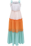 Fashion Street Solid Patchwork Spaghetti Strap Sling Dresses
