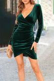 Fashion Solid Patchwork V Neck Pencil Skirt Dresses