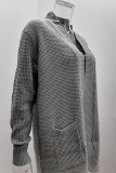 Casual Solid Patchwork Pocket V Neck Tops Sweater