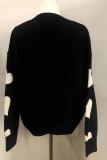 Casual Print Buckle Contrast O Neck Tops