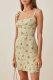 Fashion Elegant Plaid Floral Strap Design Strapless A Line Dresses