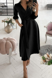 Fashion Elegant Print Solid Patchwork Frenulum V Neck A Line Dresses