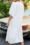 Casual Solid Patchwork Buckle V Neck A Line Dresses
