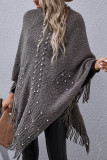 Casual Solid Tassel Rivets Asymmetrical O Neck Outerwear