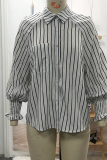 Fashion Striped Patchwork Turndown Collar Tops