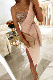 Fashion Sexy Solid Sequined With Belt V Neck One Step Skirt Dresses